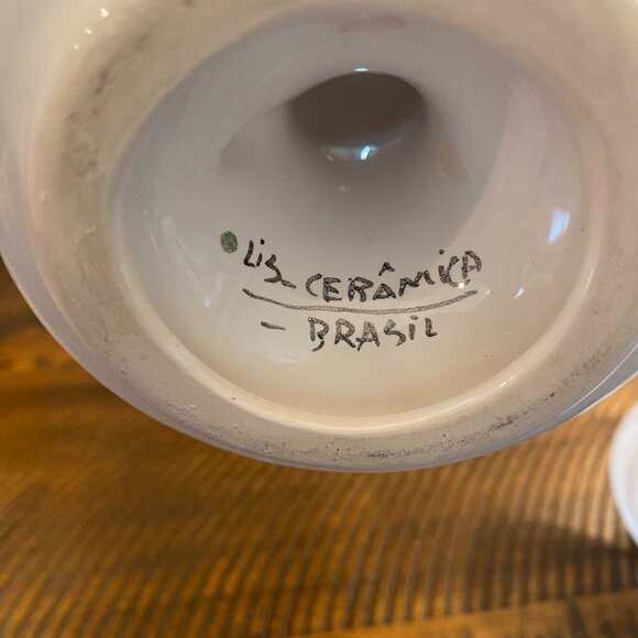 Lis Ceramica set of 2 hand painted floral ceramic candlestick holders Brazil - Picture 8 of 9